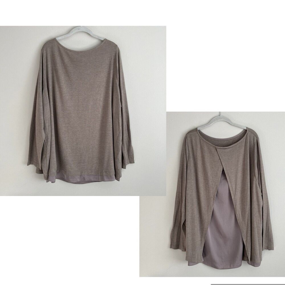 Lands End Womens Sweater Blouse Split Back Size 3X Beige Soft Lightweight